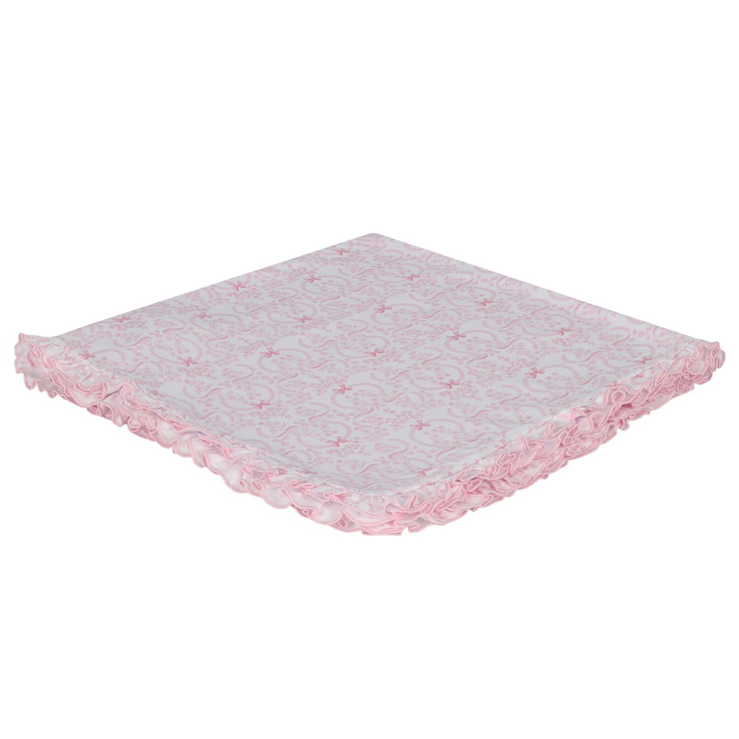 Baby Girls White & Pink Delicate Blooming Bow Blanket, 1, hi-res