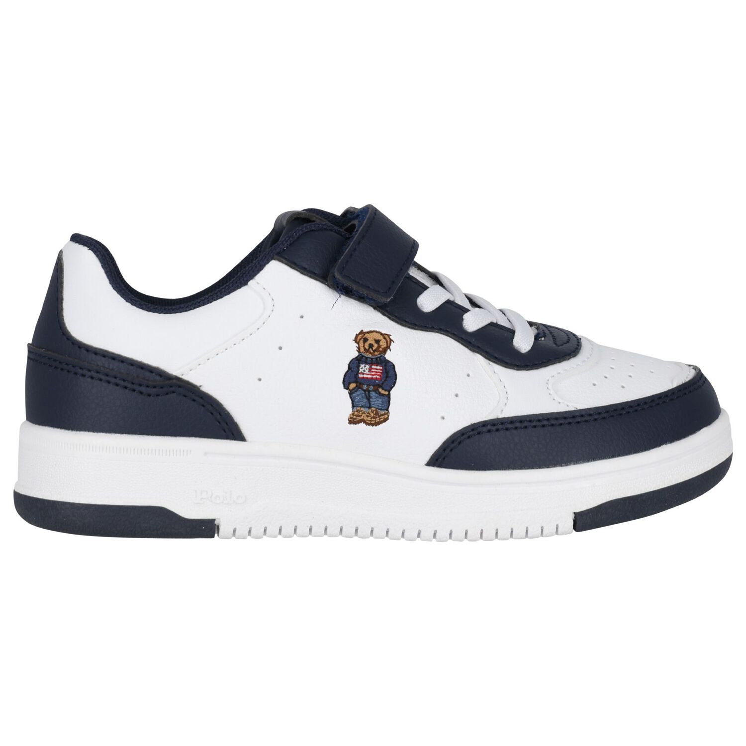 Boys White & Navy Blue Logo Trainers, 1, hi-res image number null