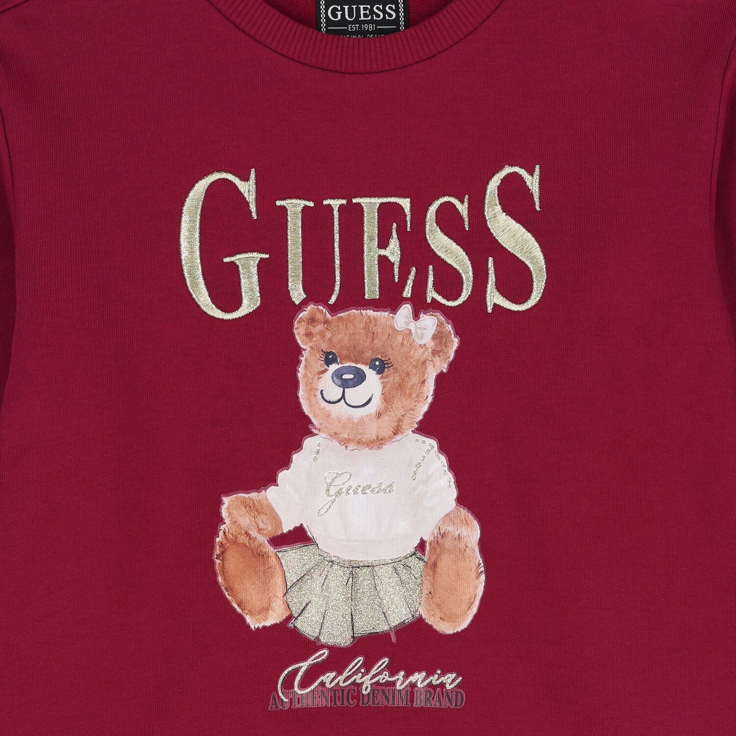 Girls Red Teddy Bear Sweatshirt, 1, hi-res
