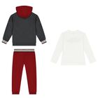 Boys Grey, White & Red Tracksuit (3 Piece), 1, hi-res