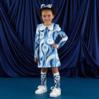 Girls Blue Logo Swirl Dress, 1, hi-res