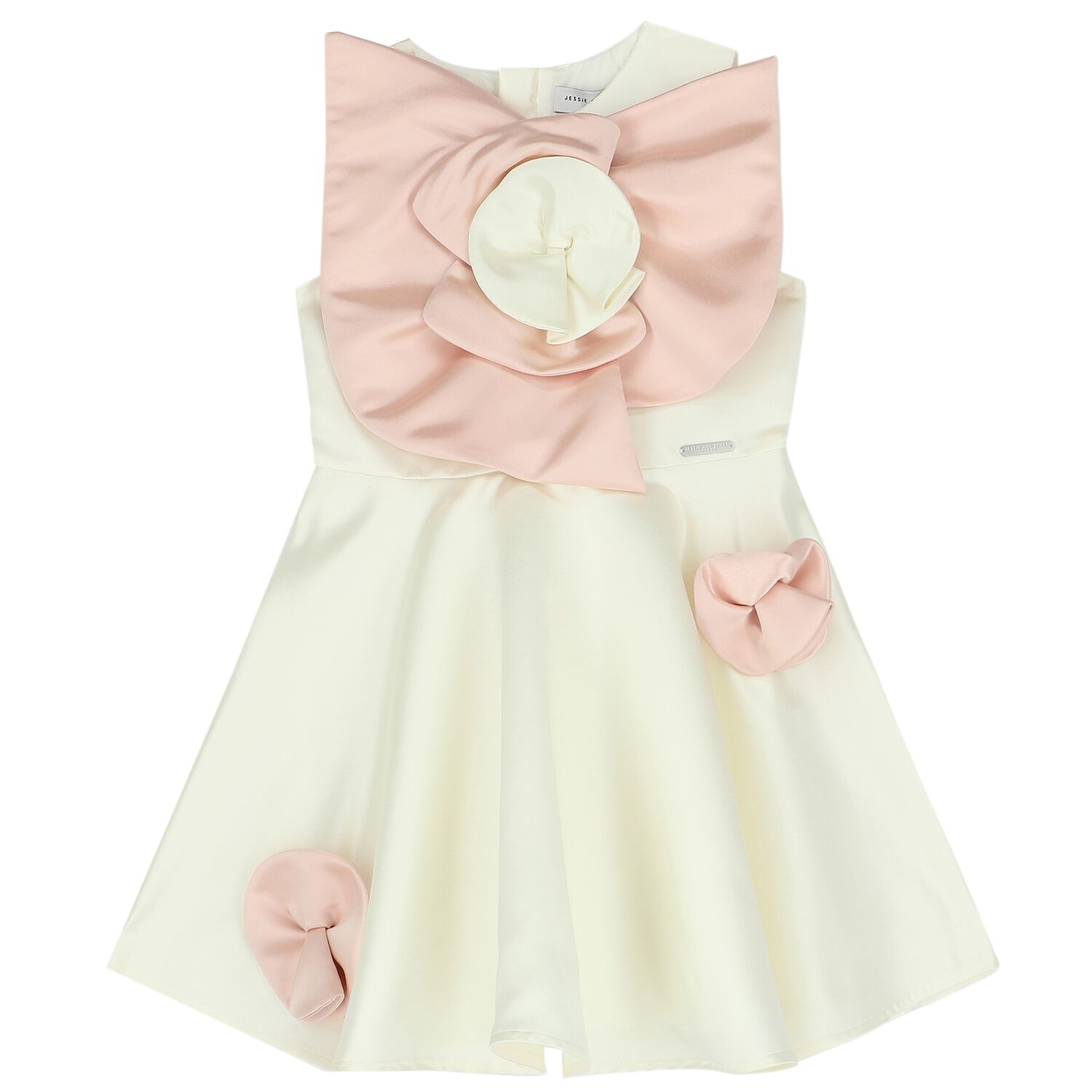 Girls White & Pink Flower Satin Dress, 1, hi-res
