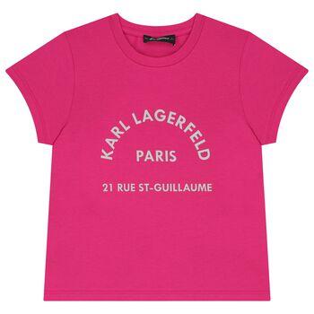 KARL LAGERFELD Girls Pink & Gold Logo T-Shirt, 3 Girls Pink & Gold Logo T-Shirt