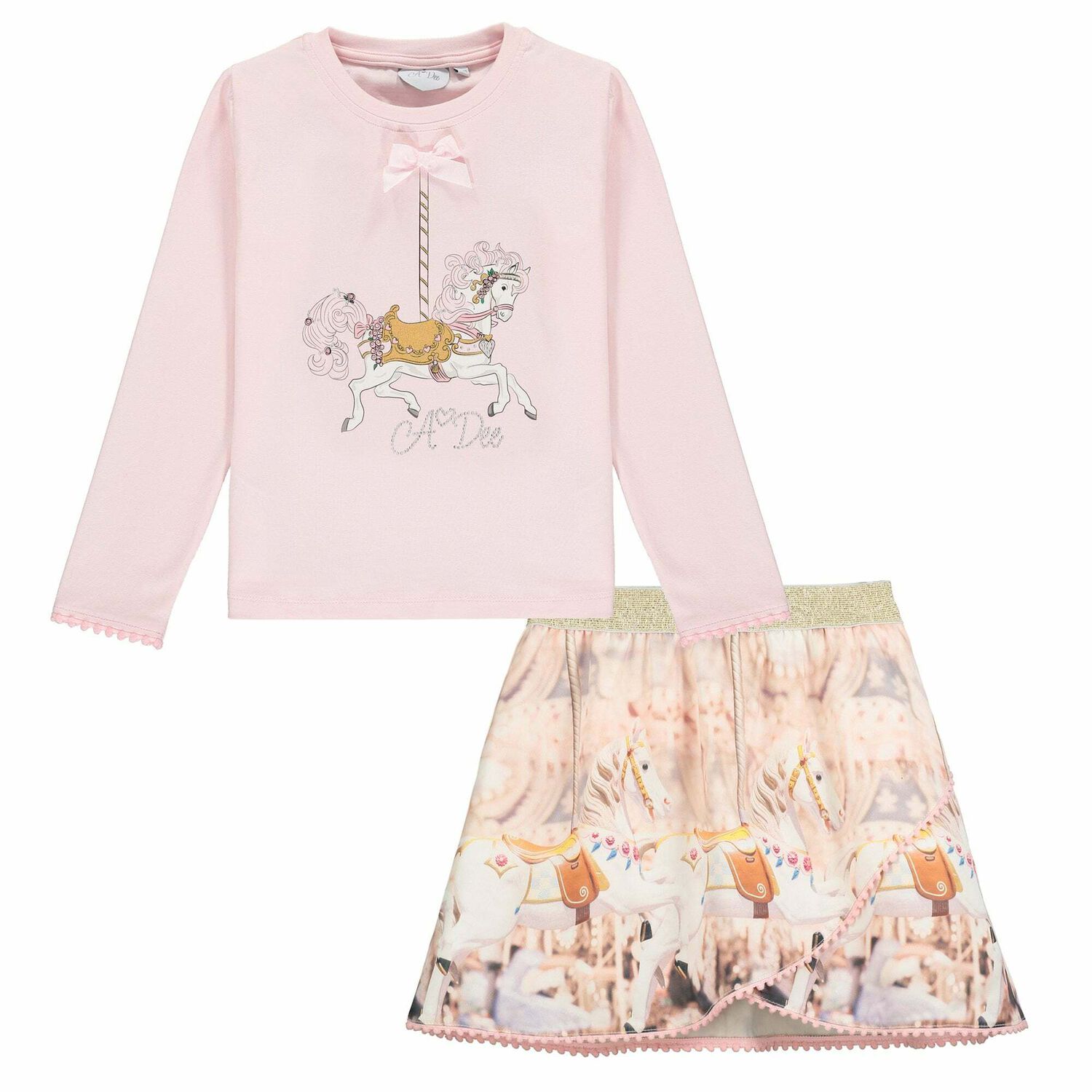 Girls Pink & Champagne Skirt Set, 1, hi-res