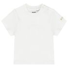 Baby Boys White & Beige Striped Logo Dungaree Set, 1, hi-res