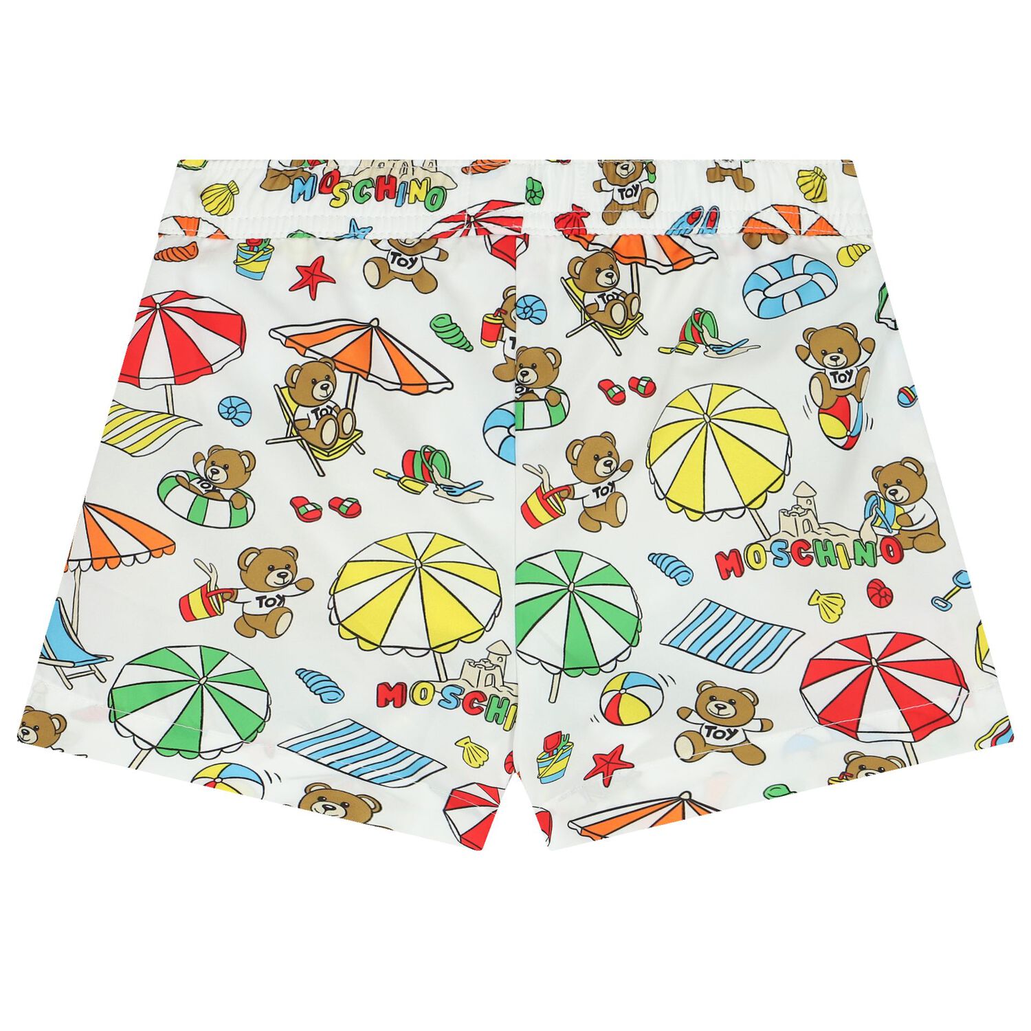 Younger Boys White Teddy Bear Logo Swim Shorts, 1, hi-res