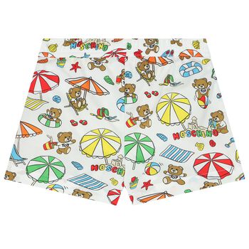 Younger Boys White Teddy Bear Logo Swim Shorts