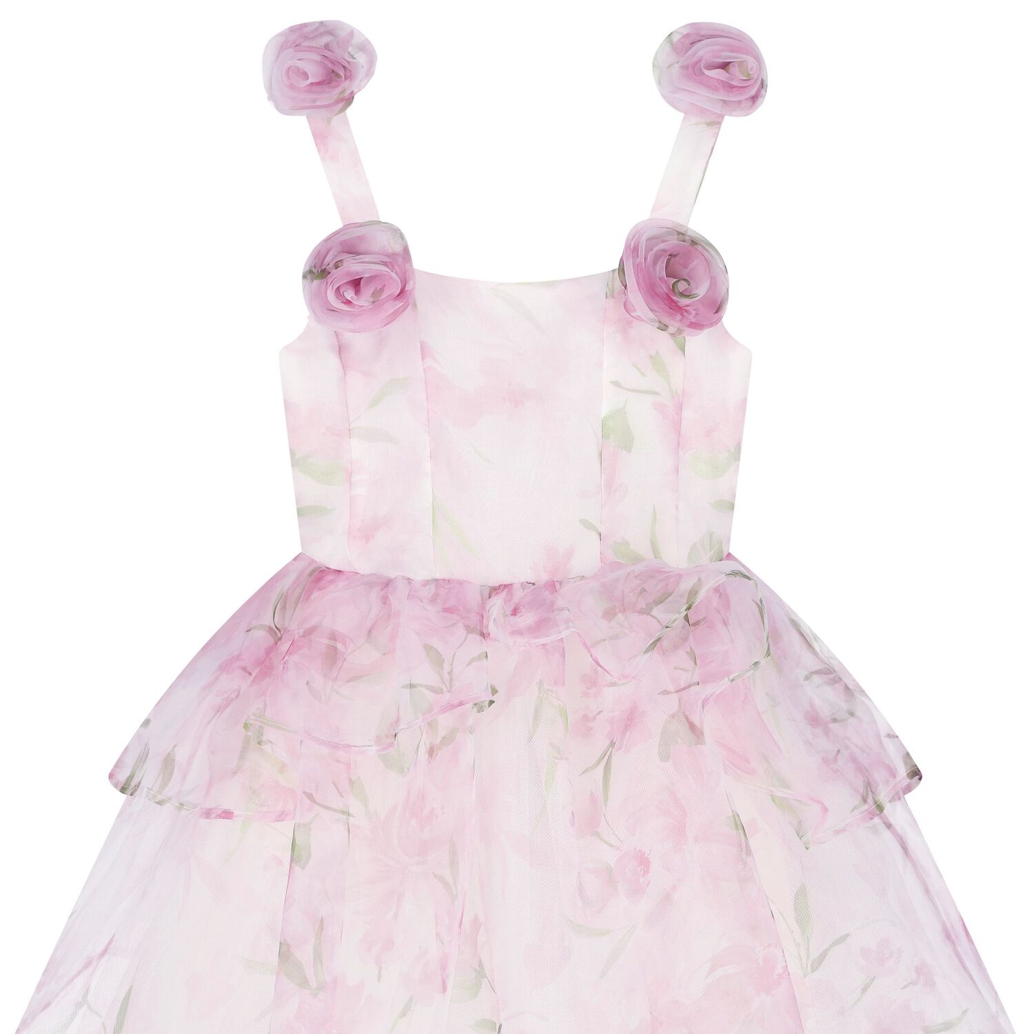 Girls Pink Foral Flared Dress, 1, hi-res