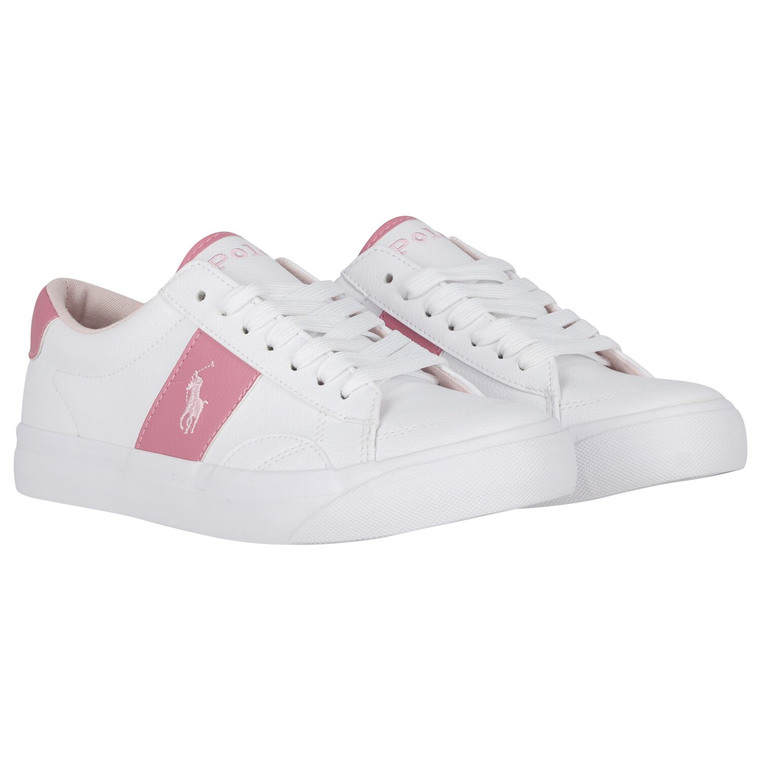 Girls White & Pink Logo Trainers, 1, hi-res