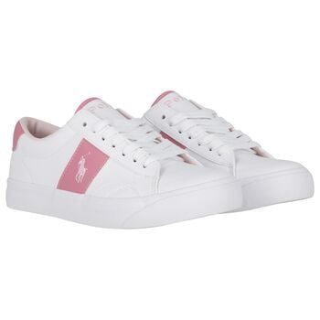 Girls White & Pink Logo Trainers