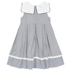 Girls White & Blue Striped Bow Dress, 1, hi-res