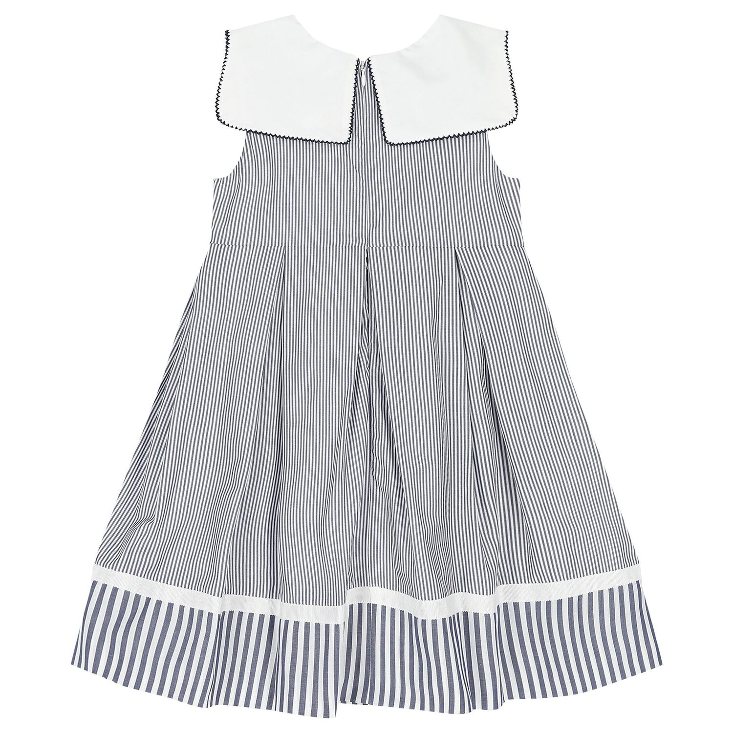 Girls White & Blue Striped Bow Dress, 1, hi-res