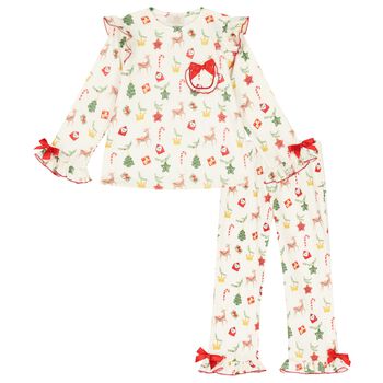 Girls Ivory & Red Ruffled Pyjamas