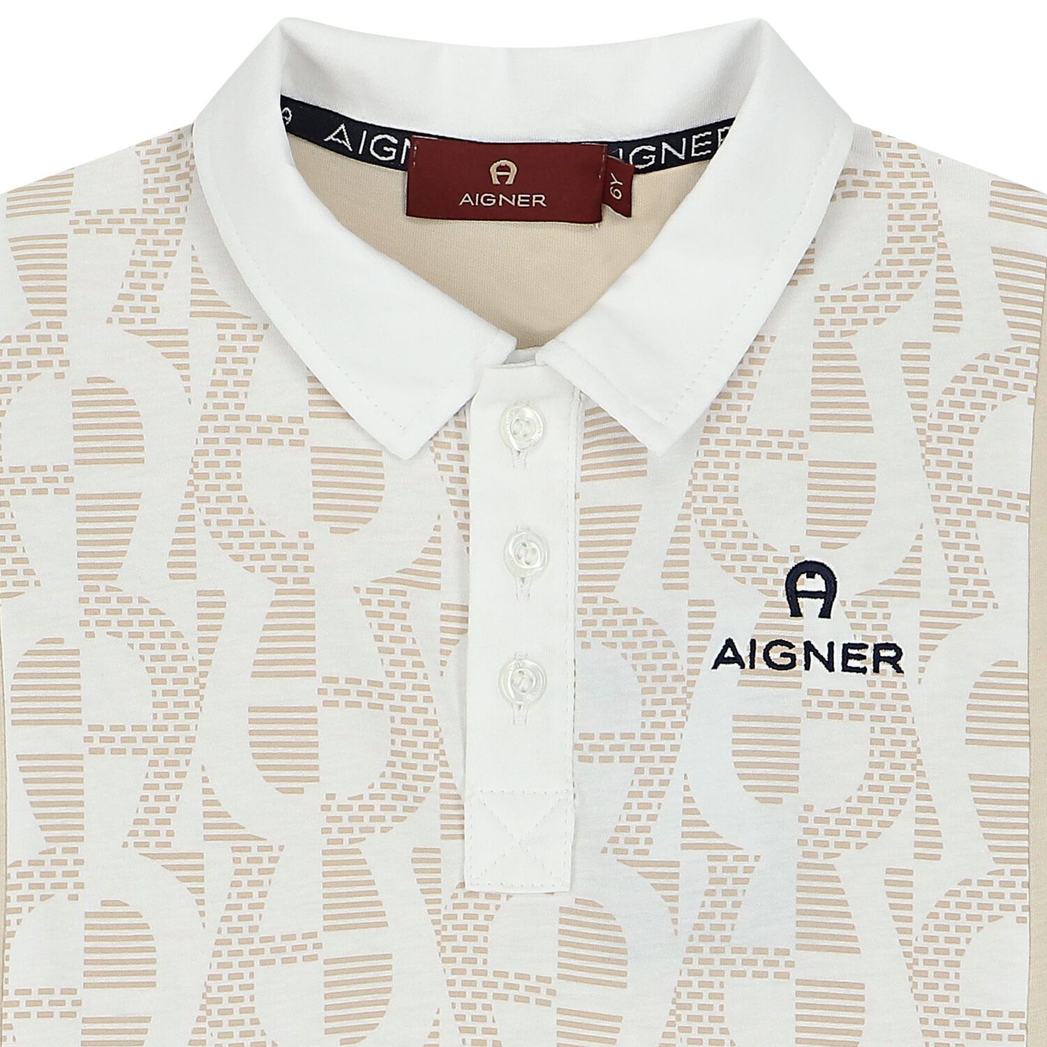 Boys Beige & White Logo Polo Shirt, 1, hi-res