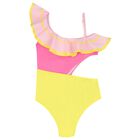 Girls Pink & Yellow Ruffle Swimsuit, 1, hi-res
