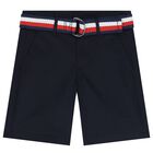 Boys Navy Blue Logo Shorts, 1, hi-res