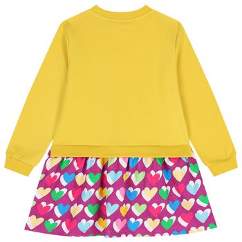 Girls Yellow & Pink Logo Heart Dress