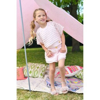 Girls Pink Ruffle Chiffon Shorts Set