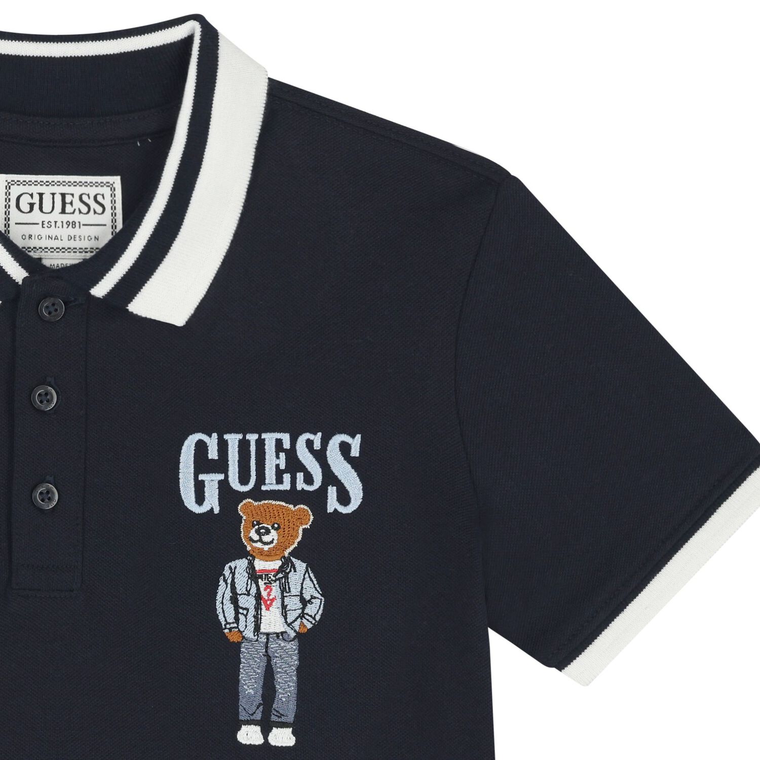 Boys Navy Blue Teddy Bear Logo Polo Shirt, 2, hi-res