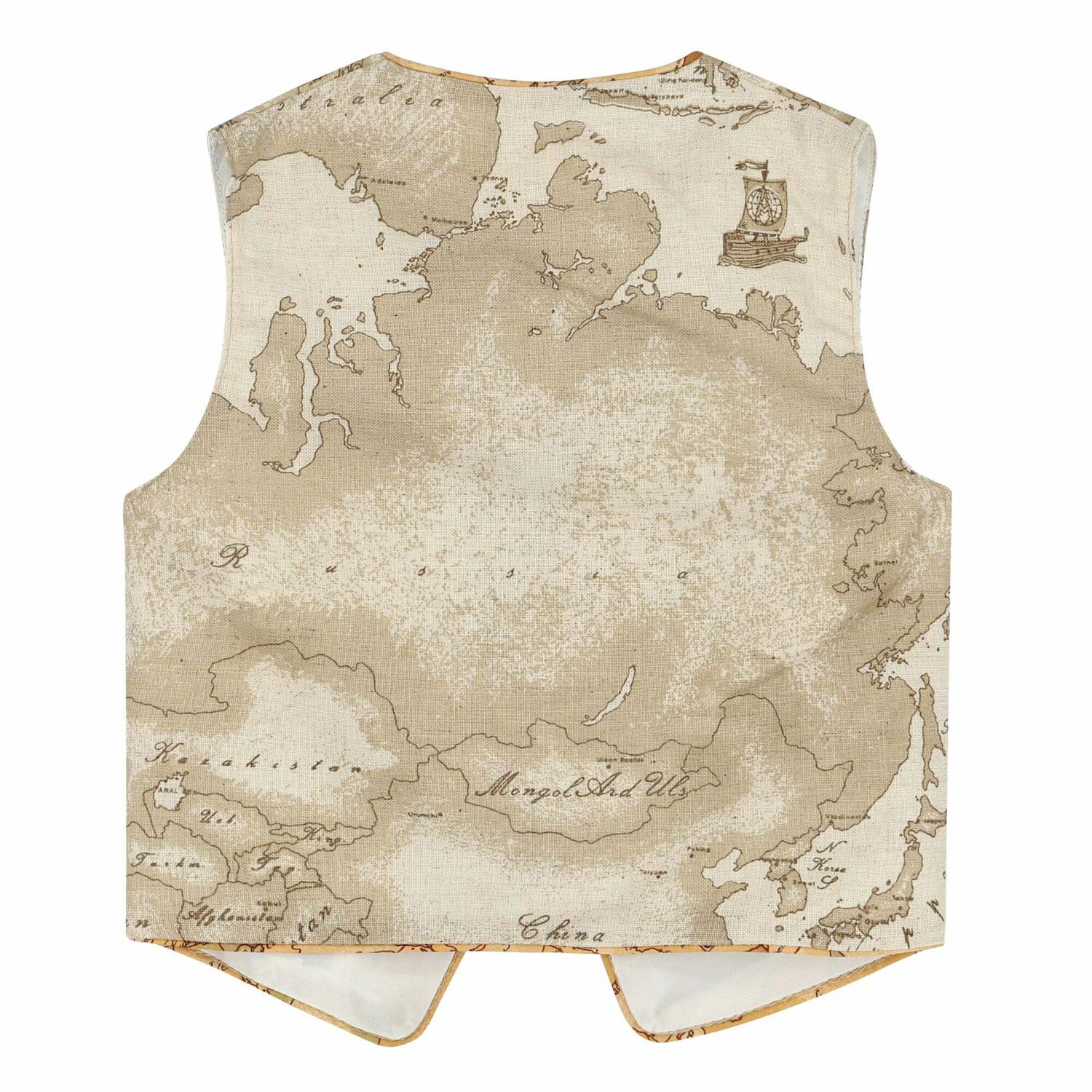 Baby Boys Beige Geo Map Waistcoat, 1, hi-res