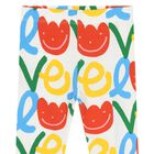 Younger Girls White Flower Leggings, 1, hi-res