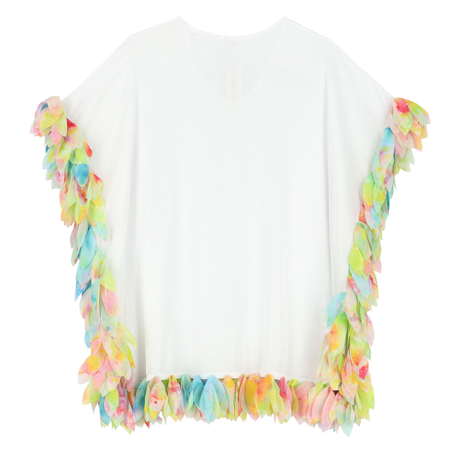 Girls White & Rainbow Petal Kaftan, 1, hi-res