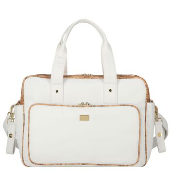 White & Beige Geo Map Baby Changing Bag