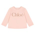 Younger Girls Ivory Logo Long Sleeve Top, 2, hi-res
