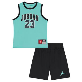 Boys Green & Black Jordan Logo Shorts Set