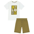Boys White & Khaki Shorts Set, 1, hi-res