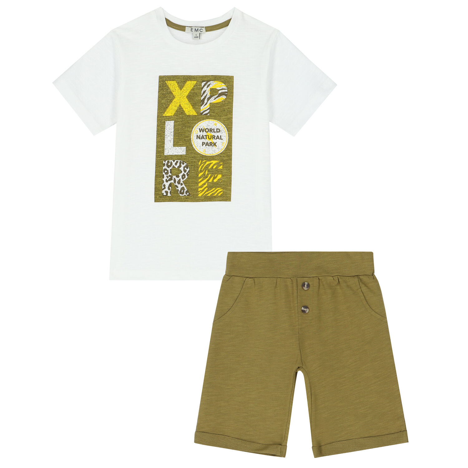 Boys White & Khaki Shorts Set, 1, hi-res