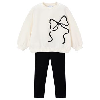Mayoral Girls Ivory & Black Bow Leggings Set, 1 Girls Ivory & Black Bow Leggings Set