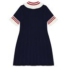 Girls Navy Blue Knit Dress, 1, hi-res