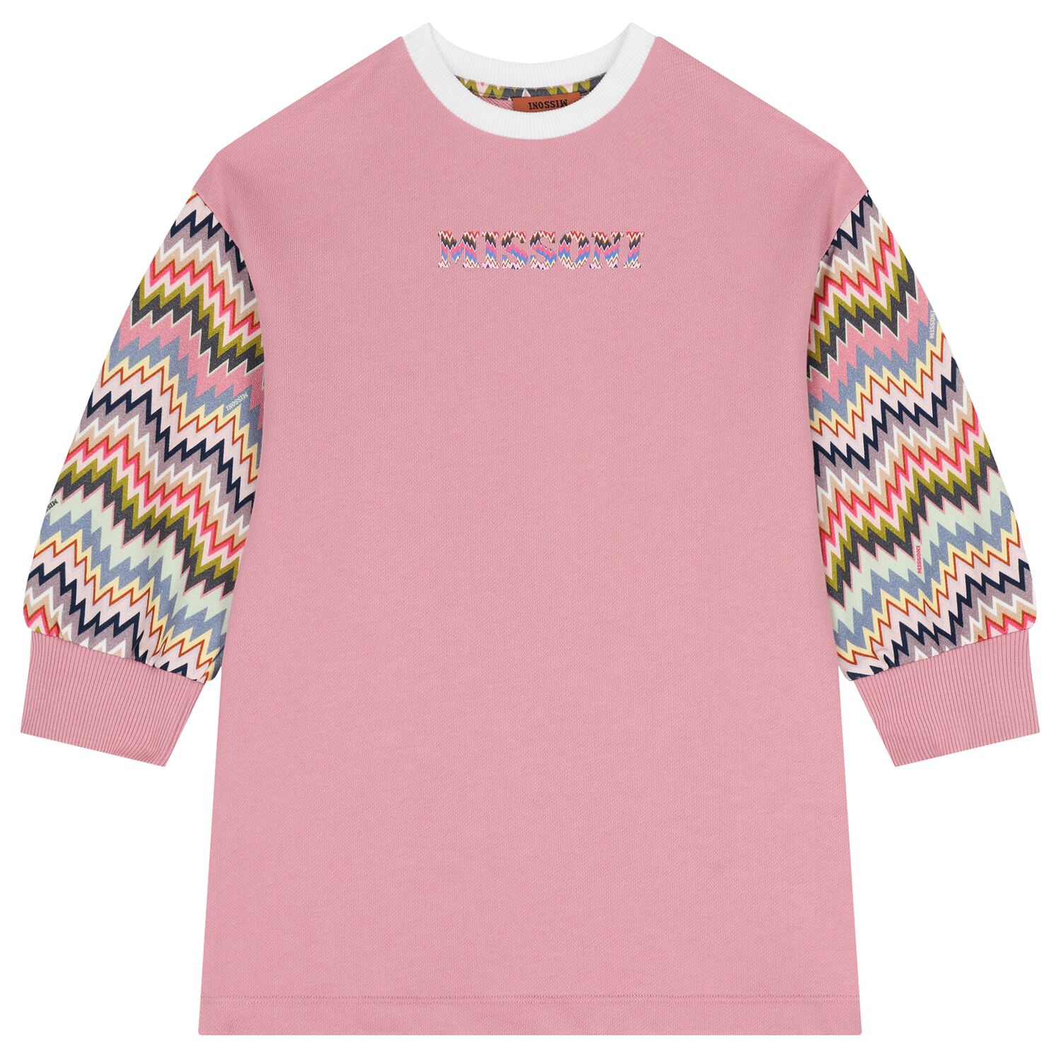 Girls Pink Zigzag Long Sleeve Dress, 1, hi-res