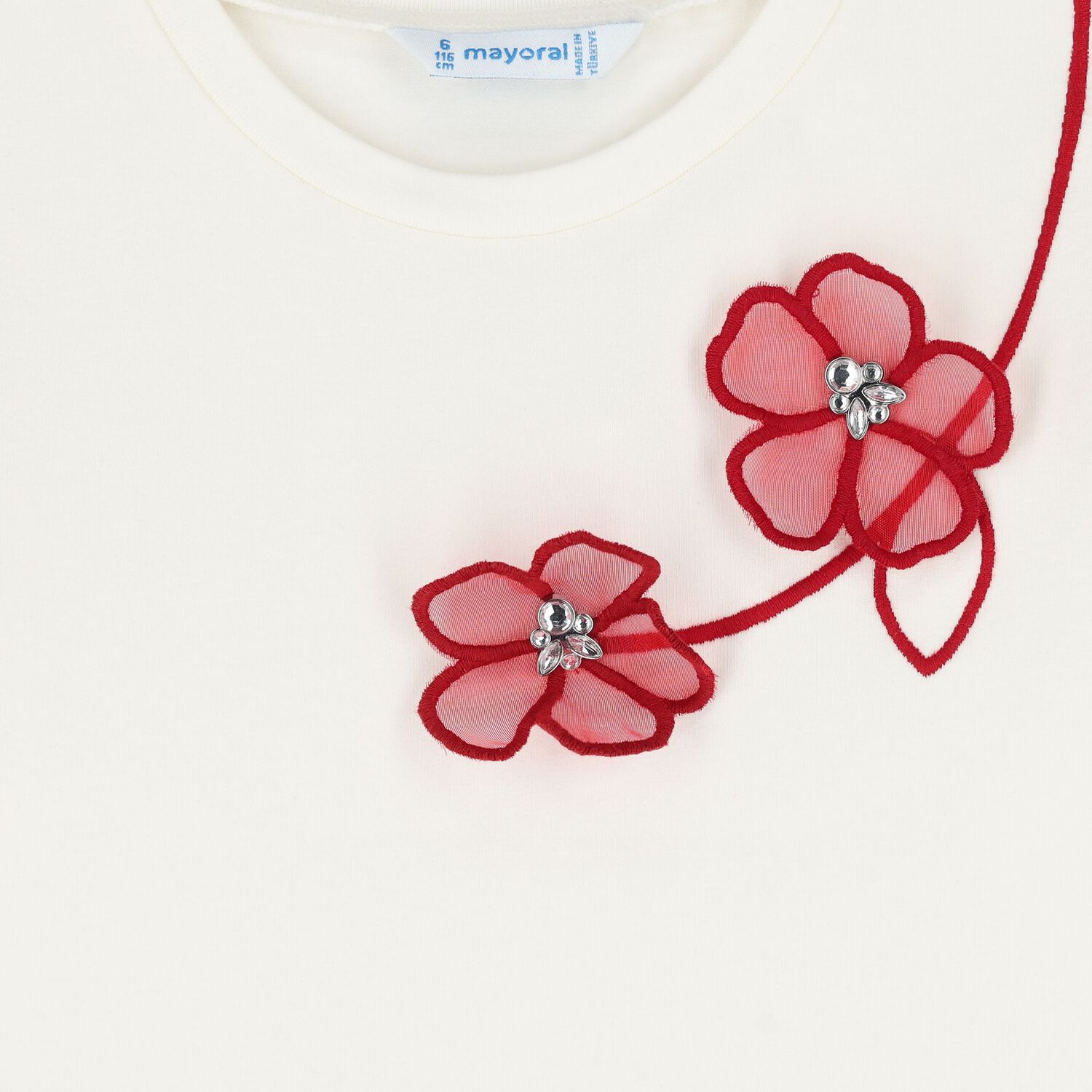 Girls Ivory Embroidered Floral Long Sleeve Top, 4, hi-res