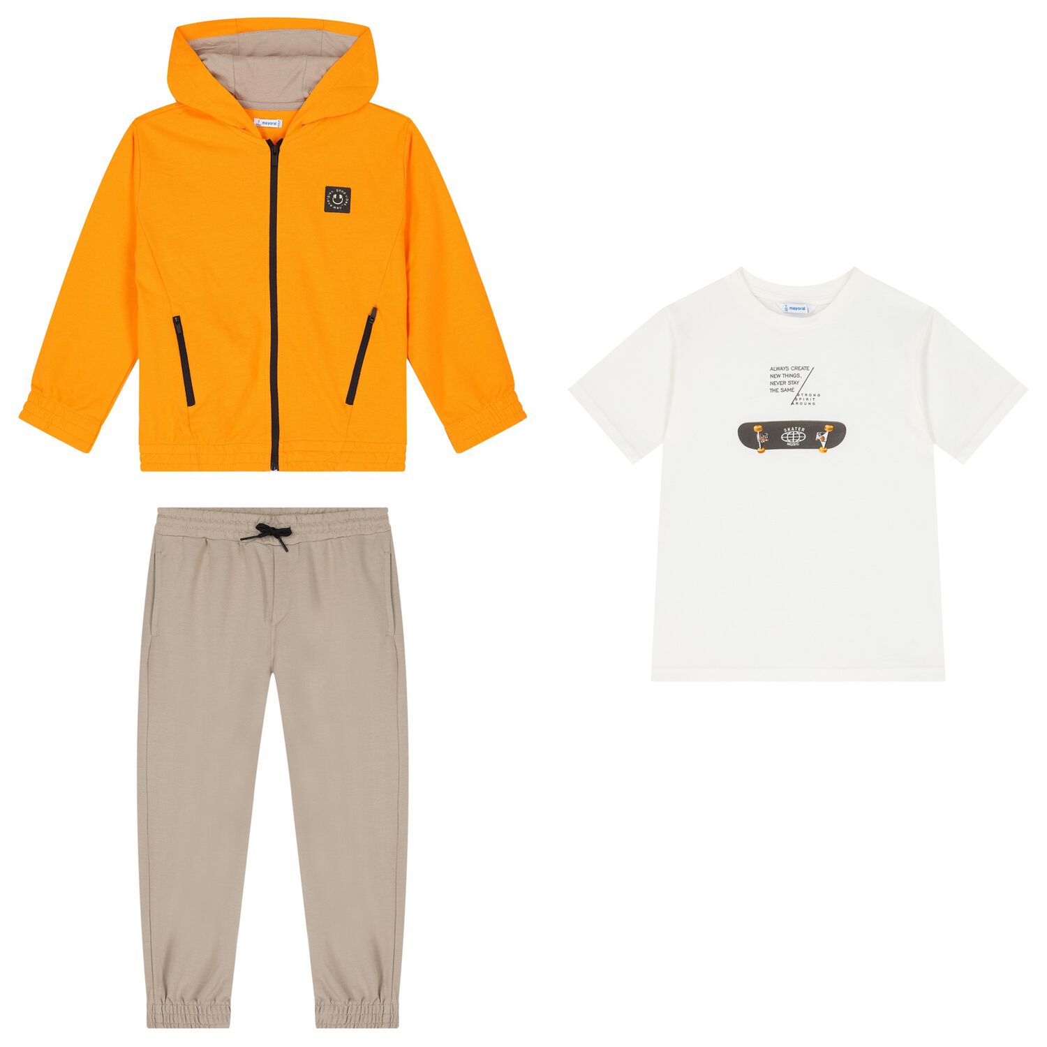 Boys Orange & Beige Tracksuit Set, 1, hi-res