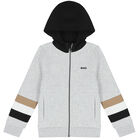 Boys Grey Logo Hooded Zip Up Top, 1, hi-res