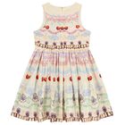Girls Beige Cherry & Floral Dress, 1, hi-res