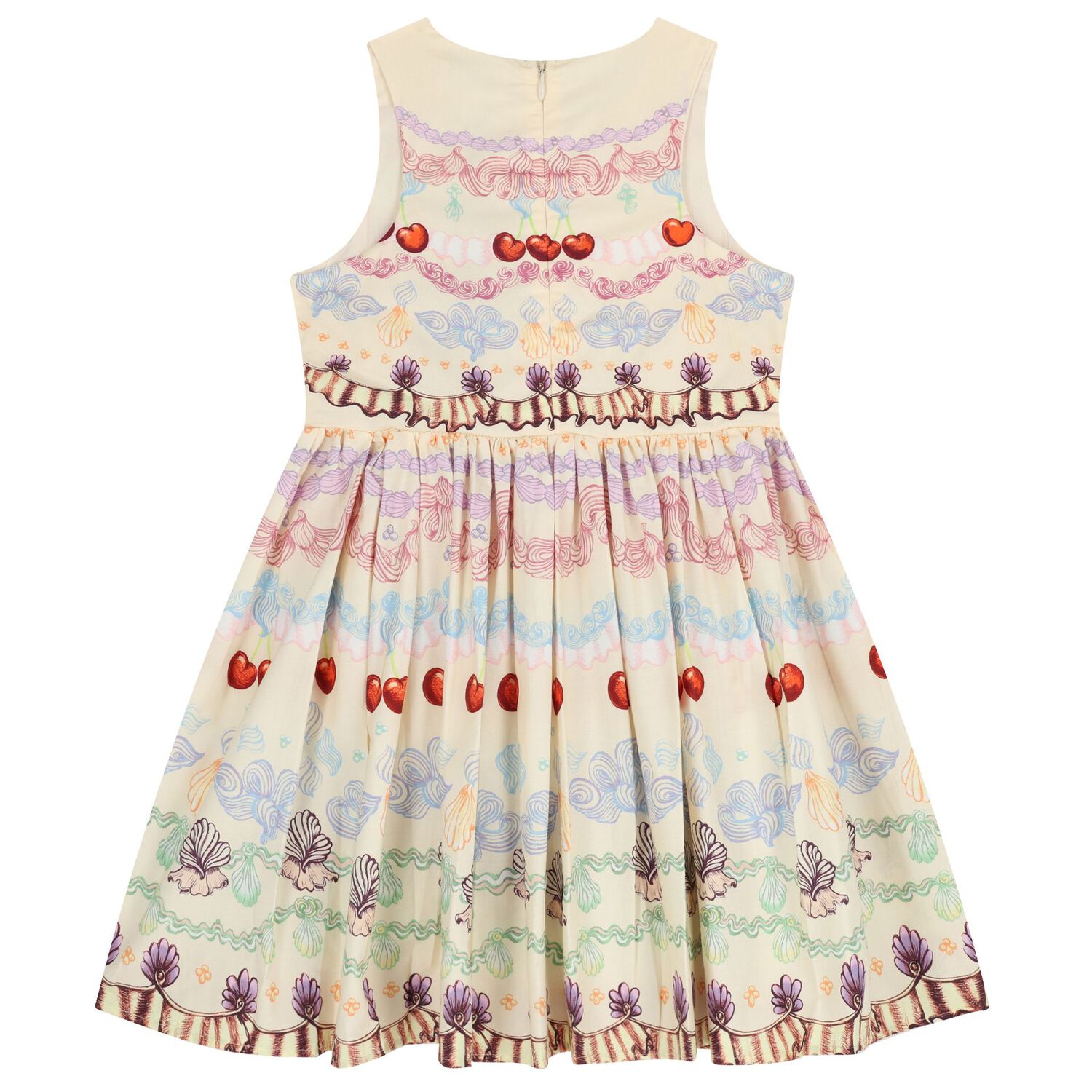 Girls Beige Cherry & Floral Dress, 1, hi-res