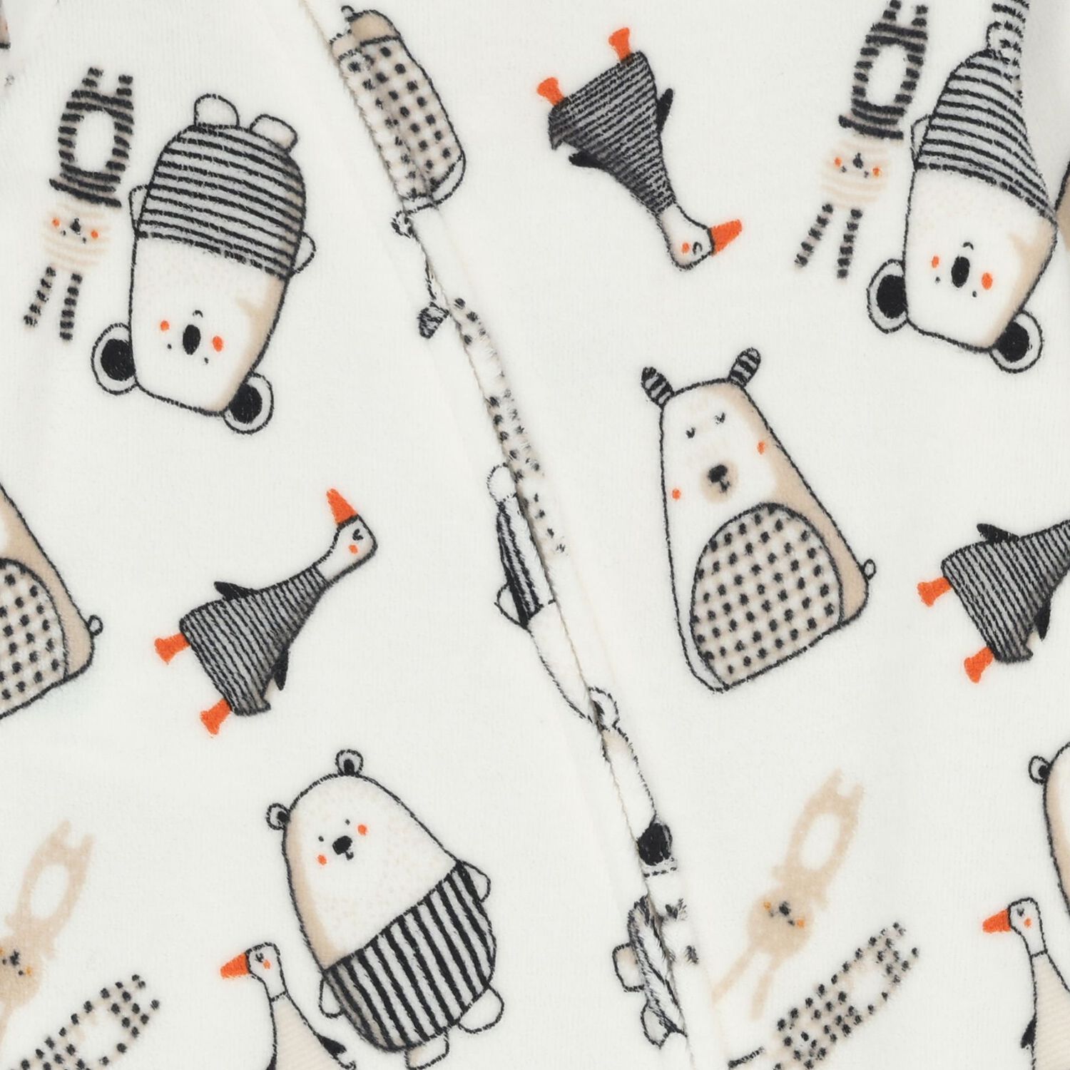 Ivory Velour Babygrow, 1, hi-res