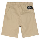 Boys Beige Logo Shorts, 1, hi-res
