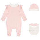 Baby Girls Pink & White Logo Babygrow Gift Set , 1, hi-res
