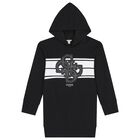 Girls Black Logo Hooded Dress, 2, hi-res