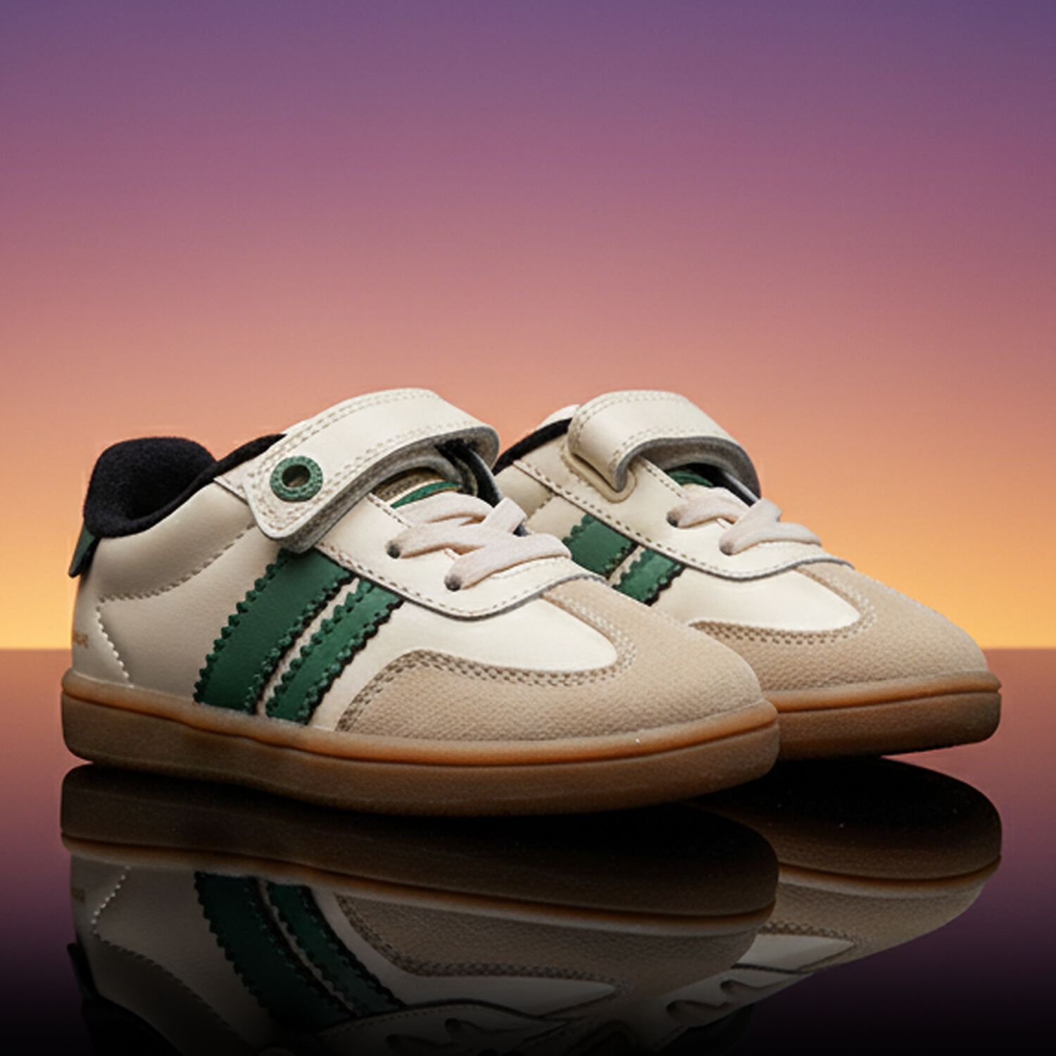 Younger Boys Ivory & Green Trainers, 1, hi-res