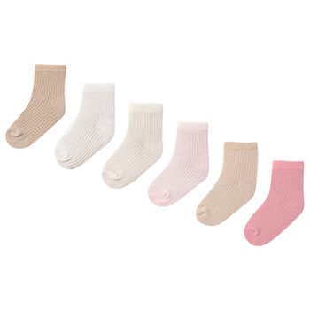 Baby Girls Beige, Ivory & Pink Socks ( 6 Pack )