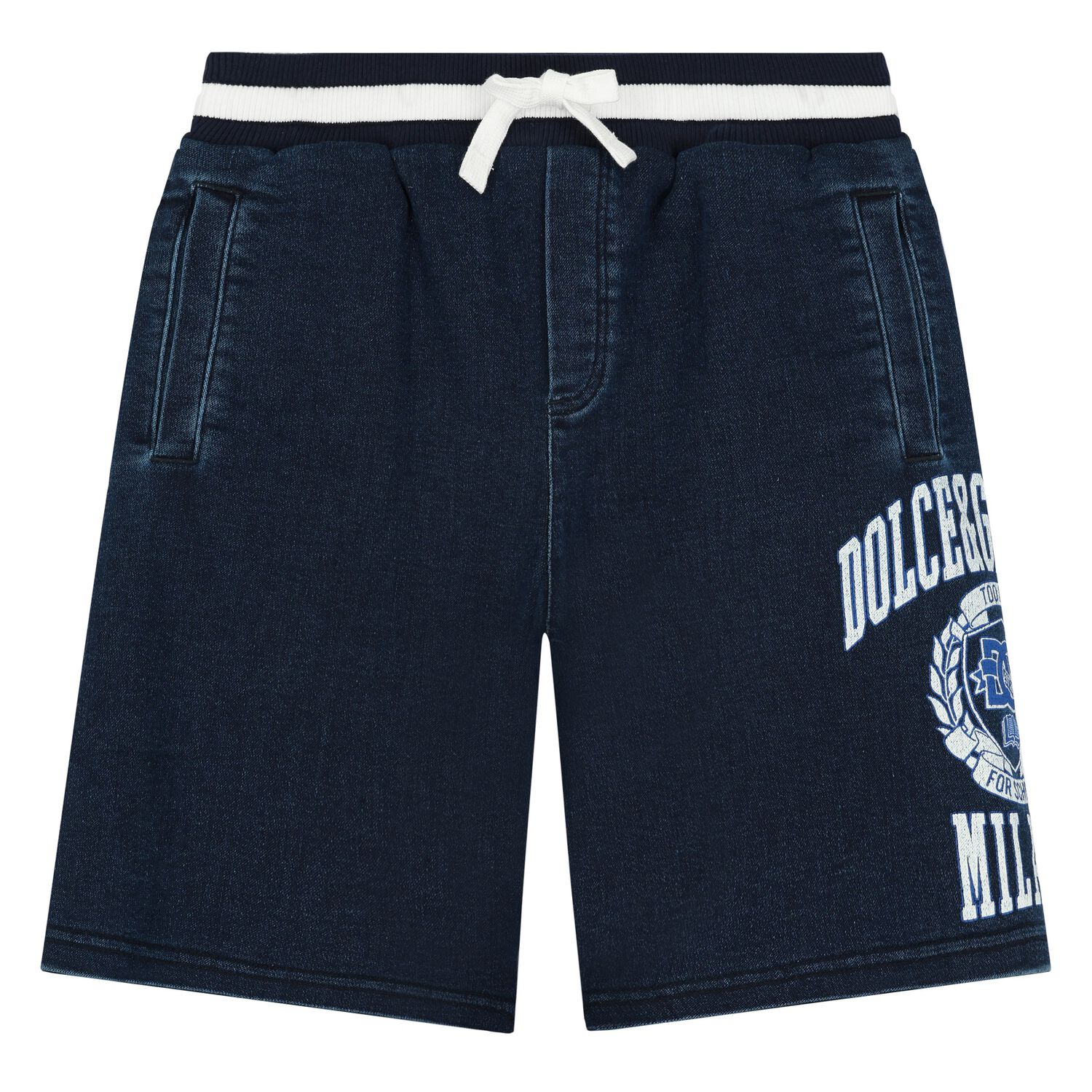 Boys Navy Blue Varsity Logo Shorts, 1, hi-res