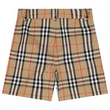 Boys Beige Checkered Shorts