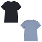 Boys Navy Blue & Blue Cotton Logo T-Shirts ( 2-Pack ), 4, hi-res