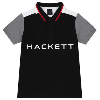 Hackett London Boys Black & White Logo Polo Shirt, 3 Boys Black & White Logo Polo Shirt
