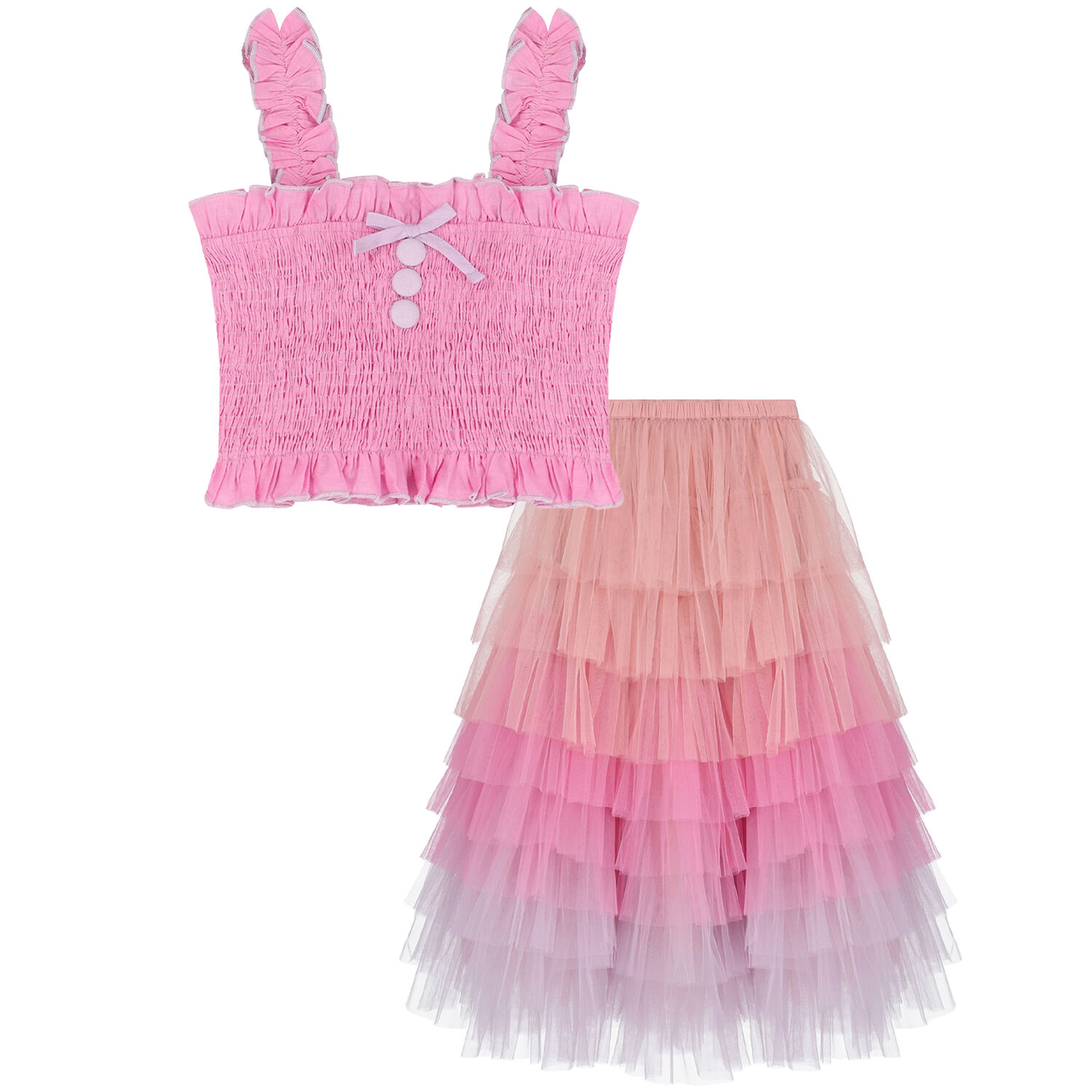 Girls Pink Tulle Skirt Set, 1, hi-res